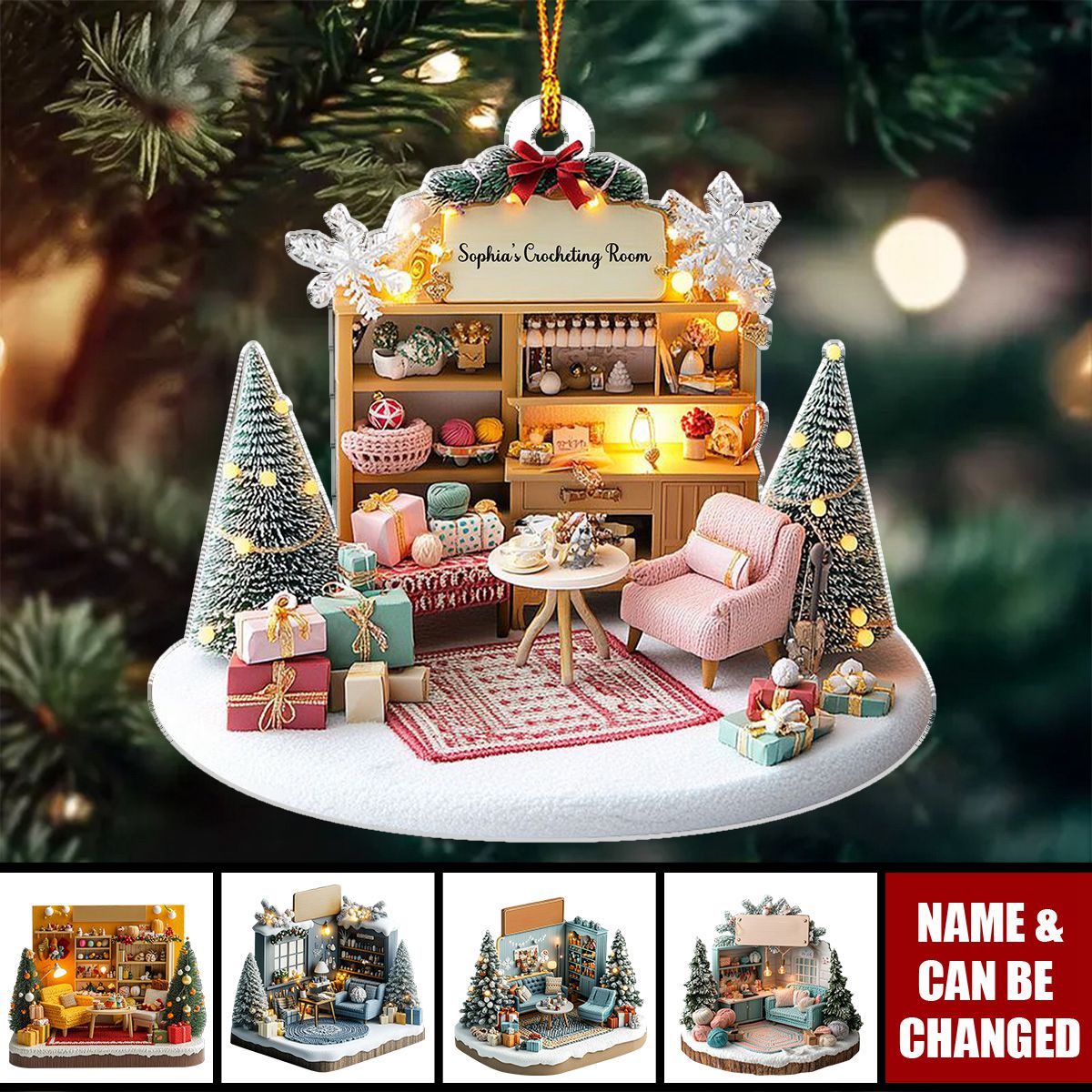 Crocheting Room - Personalized Acrylic Ornament - Christmas For Crochet Girls