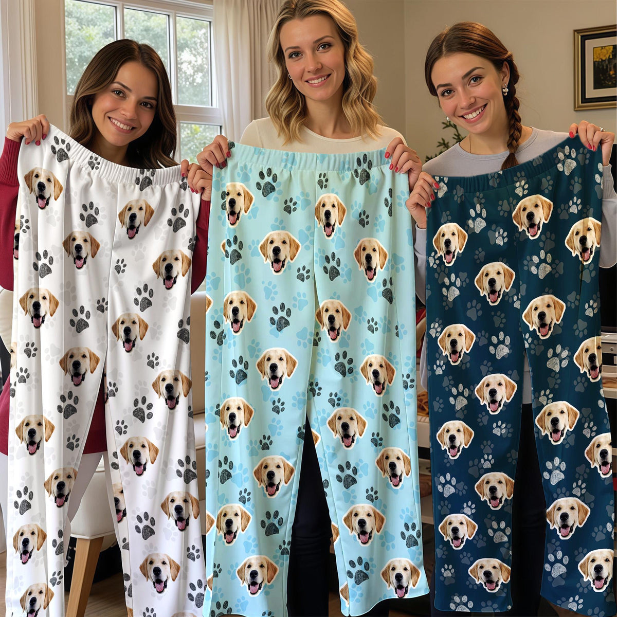 Custom Pet Face Pajama Pants, Personalized Dog Cat Photo Gift for Mom Dad