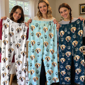 Custom Pet Face Pajama Pants, Personalized Dog Cat Photo Gift for Mom Dad