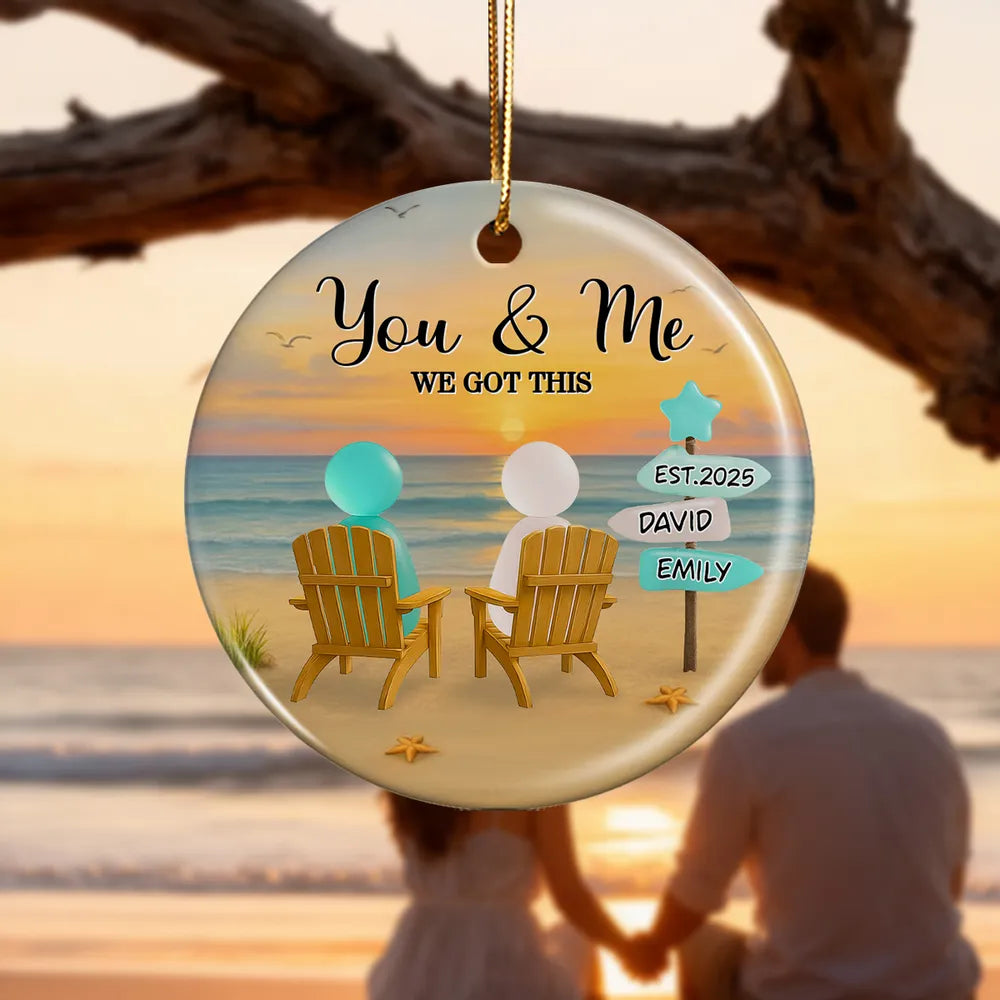 3D Effect Sea Glass Couple Romantic Beach Landscape - Personalized Ornament - Christmas Gift For Couple