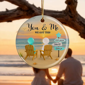 3D Effect Sea Glass Couple Romantic Beach Landscape - Personalized Ornament - Christmas Gift For Couple