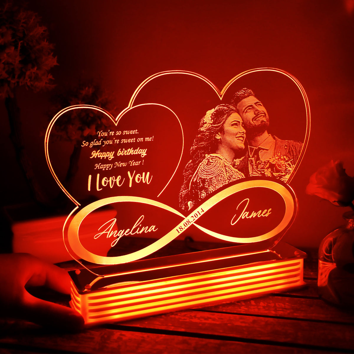 Personalized Photo Led Night Light, Eternity Love Lamp, Acrylic Night Light, Custom Bedside Lamp, Couple Gift, Wedding Gift, Memorial Gift