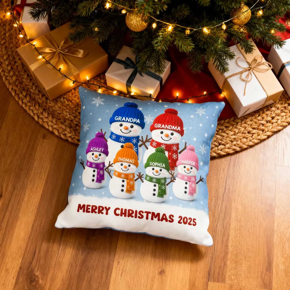3D Effect Velvet Texture Christmas Snowman - Personalized Pillow - Christmas Gift For Family