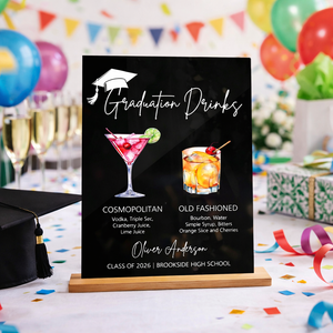 Personalized Graduation Drink Menu Sign, Custom Graduation Bar Menu Acrylic Sign, Class of 2026 Grad Party Decor, Graduation Cocktail Menu