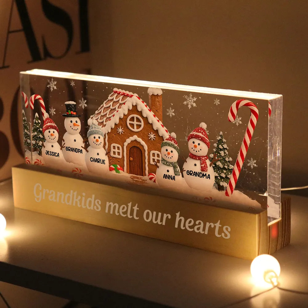 3D Effect Snowman Family In Snow - Personalized LED Light Wooden Base - Christmas For Family