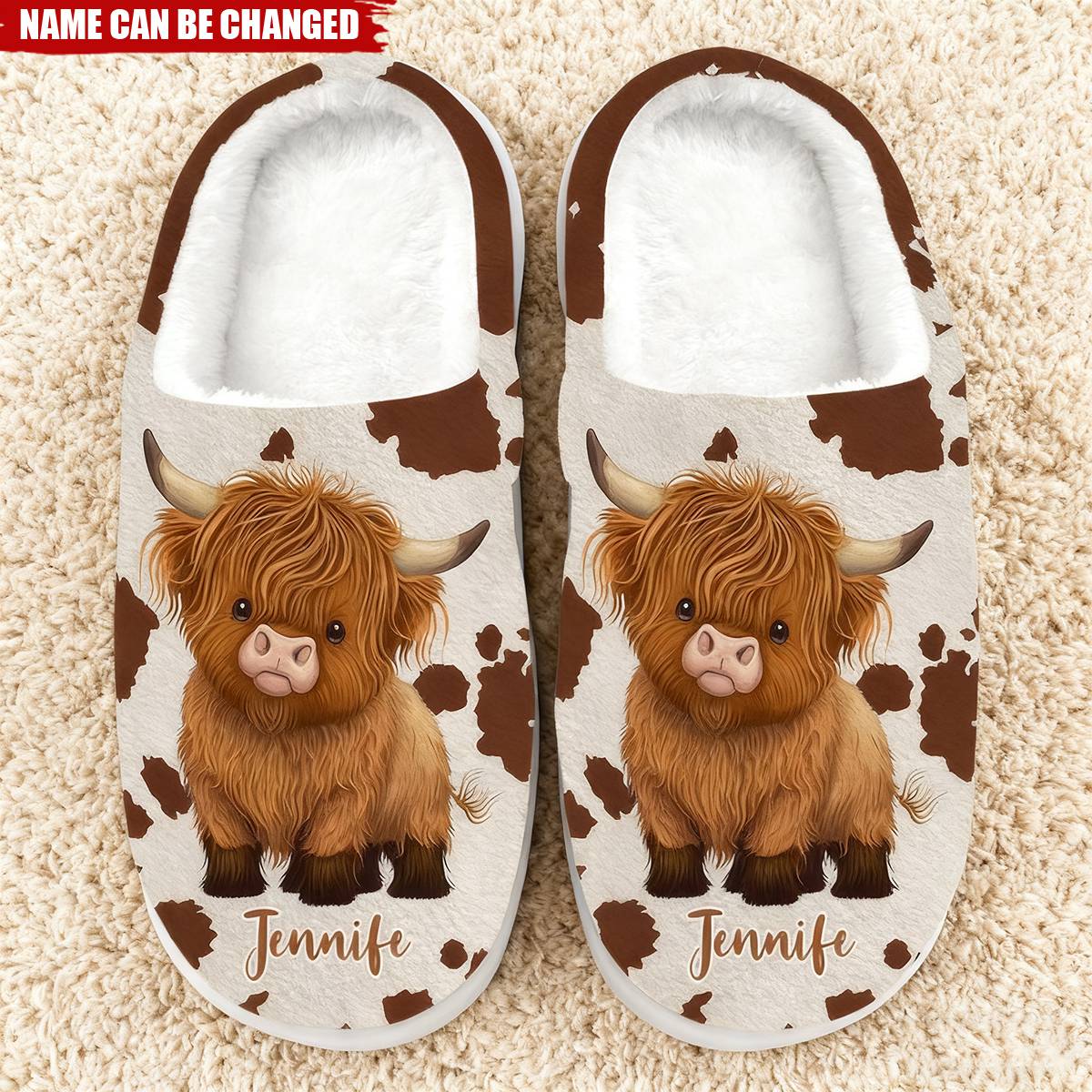 Love Highland Cows - Personalized Fleece Slippers - Christmas Gift For Cow Lovers
