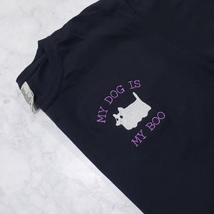 My Dog Is My Boo Embroidered T-shirt For Halloween, Dog Lover Shirt For Spooky Season, Halloween Shirt For Dog Mom, Ghost Dog Tee, Vintage