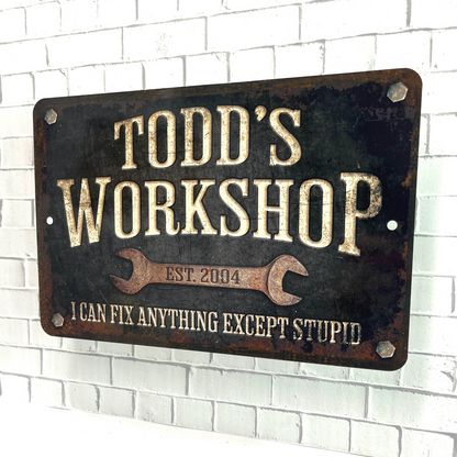 Custom Workshop Sign, Dad's Workshop, Metal Garage Sign, Personalized Gift for Dad Grandpa