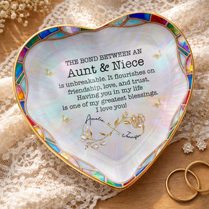 Aunt & Niece Bond - Personalized Heart-Shaped Jewelry Dish - Keepsake Gift with Names & Message