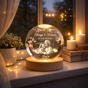Personalized Photo Memorial Crystal Ball Night Light, Memorial Gift For Loss Of Father/ Mom Lamp, Memorial Keepsake, Sympathy Gift