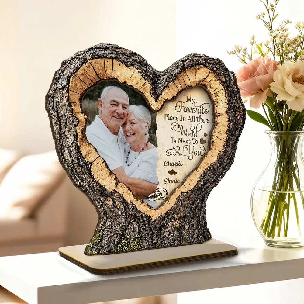 Favorite Place Next To You Couple Custom Photo - Personalized Wooden Plaque - Anniversary Gift, Valentine's Gift For Couple