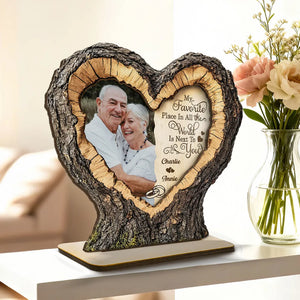 Favorite Place Next To You Couple Custom Photo - Personalized Wooden Plaque - Anniversary Gift, Valentine's Gift For Couple