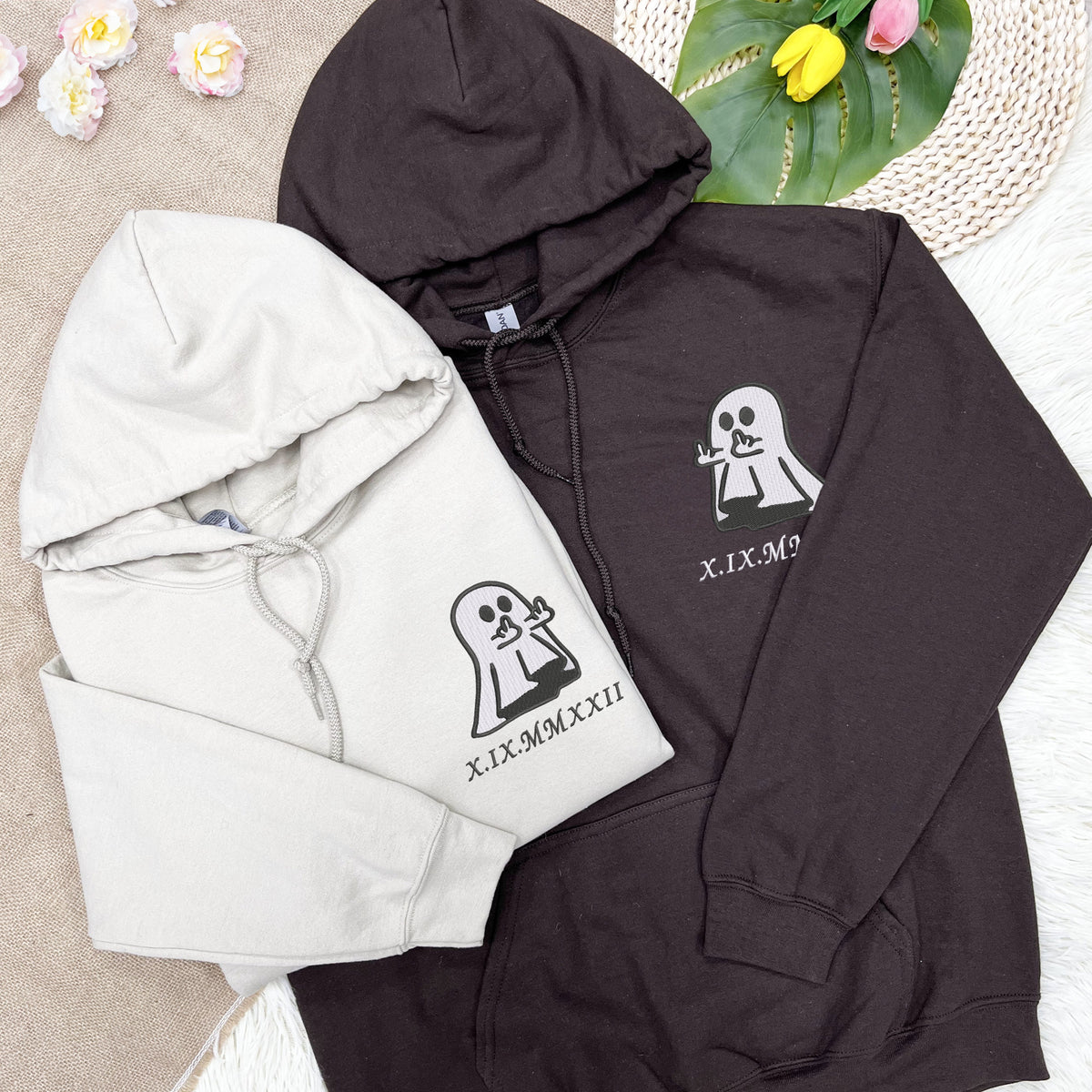 Embroidered Cute Ghost Sweatshirt, Ghost Sweatshirt, Matching Couple Hoodie