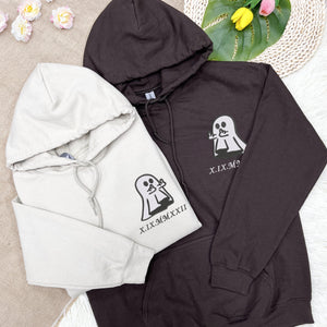 Embroidered Cute Ghost Sweatshirt, Ghost Sweatshirt, Matching Couple Hoodie