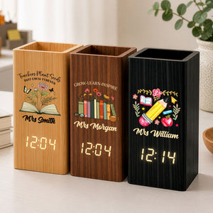 Teacher Appreciation - Personalized Pen Holder With Clock - Gift For Teacher, Back To School Gift