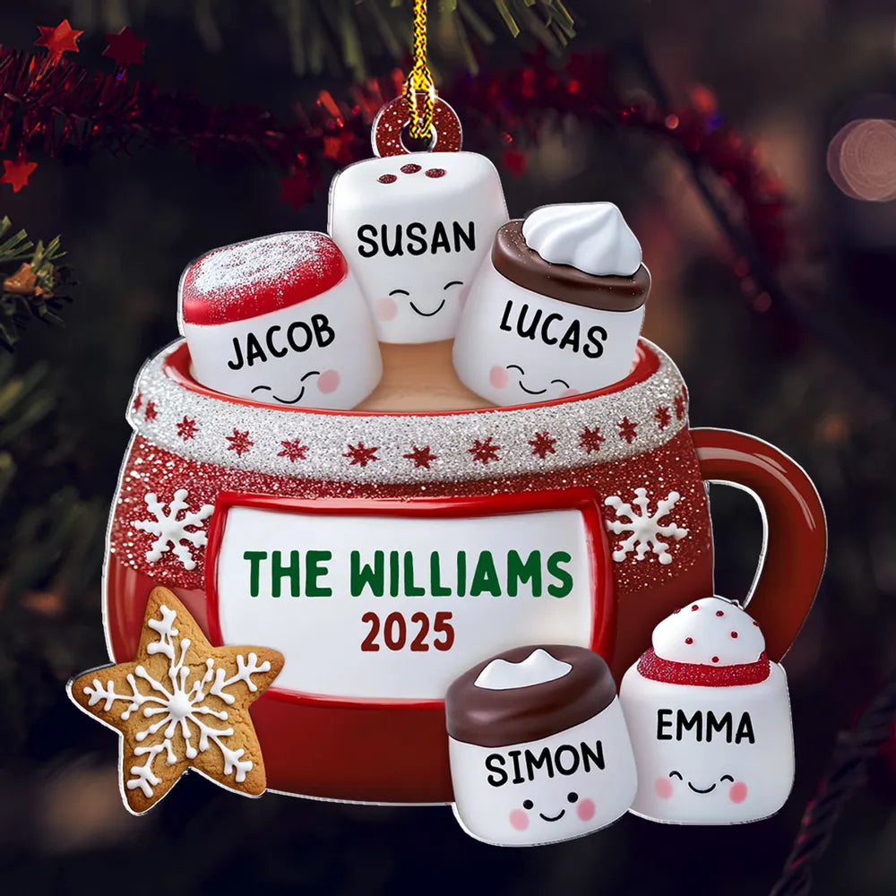 Cozy Cocoa With The Marshmallow Crew - Personalized Acrylic Ornament - Christmas Gift For Family