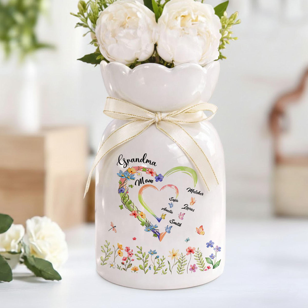 Custom Grandma Heart Flower Vase, Grandma Heart With Kid Names Flower Vase, Mothers Day Gift, Gift from Grandkids, Grandma Vase, Mom Gift