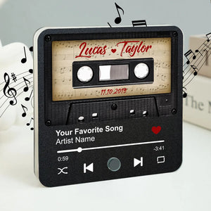 Retro Black Cassette Tape - Personalized Music Fridge Magnet - Anniversary Gift For Him, For Her, For The Couple