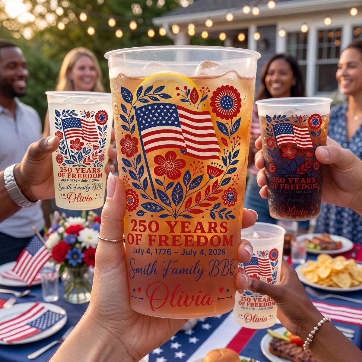 Personalized 4th of July Frosted Cup, 250 Years of Freedom Cup, Custom Family BBQ Party Cups, Independence Day 2026, Patriotic Plastic Cups