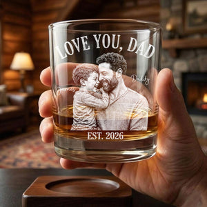 Personalized Photo Dad Whiskey Glass,Custom Photo Whiskey Glass for Dad, Daddy Est Glass, Father's Day Gift for Dad