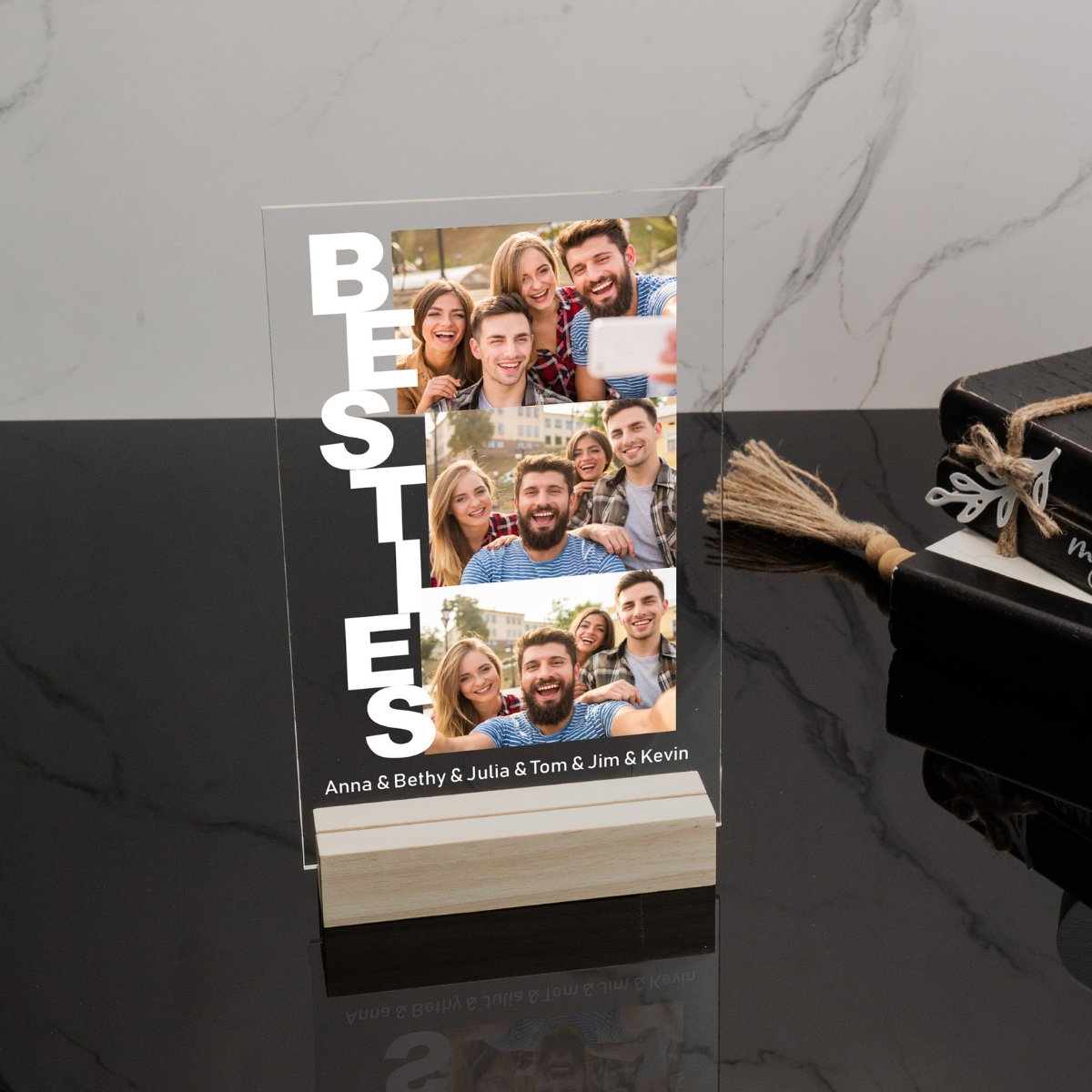 Personalized Besties Photo Collage, Personalized 3D LED Light Wooden Base, Gift For Friends, Besties