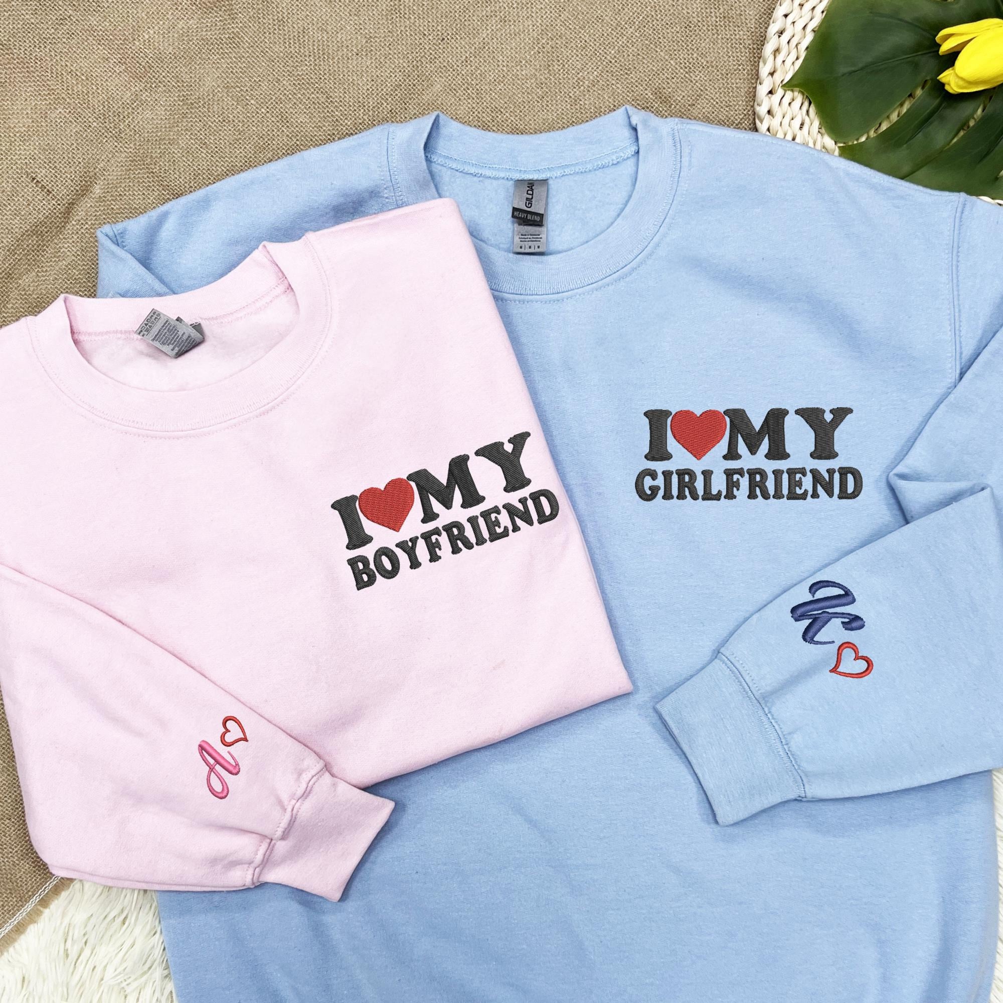 Embroidered I Love My Girlfriend Shirt, Couple Matching Shirt, Personalized Couple Shirt Name, Valentines Gift For Him Her