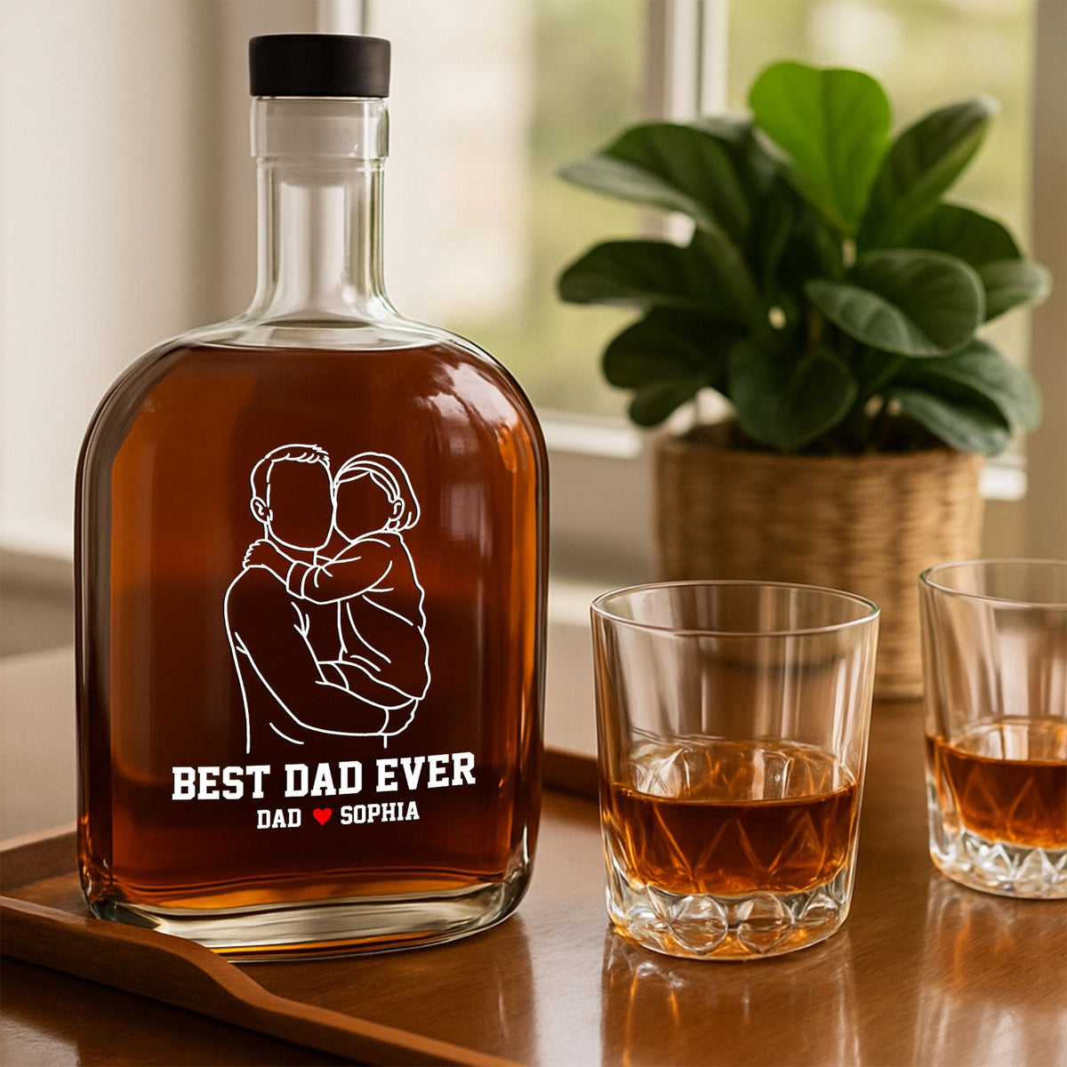 Personalized Father & Kids Whiskey Bottle, Best Dad Ever Gift, Custom Engraved Dad And Kids Liquor Bottle Father's Day Gift