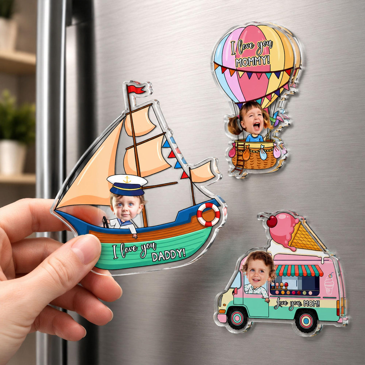 Personalized Kid Ride on Vehicle Fridge Magnet: Custom Baby Face Car Magnet, Best Gift for Dad, Mom, Gradma, Grandpa