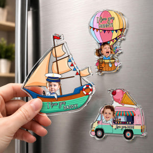 Personalized Kid Ride on Vehicle Fridge Magnet: Custom Baby Face Car Magnet, Best Gift for Dad, Mom, Gradma, Grandpa