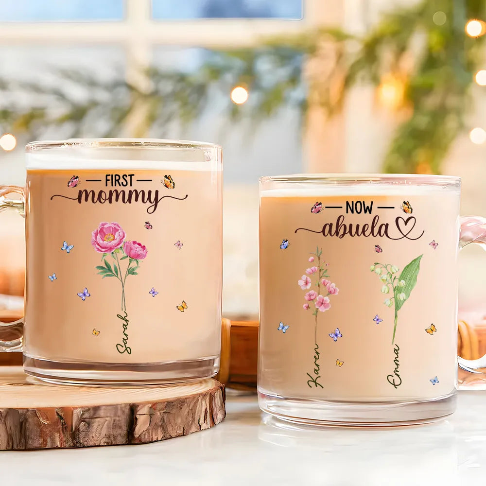 First Mom Now Grandma - Personalized Glass Mug - Gift For Mom, Nana, Gift For Her, Mother's Day Gift