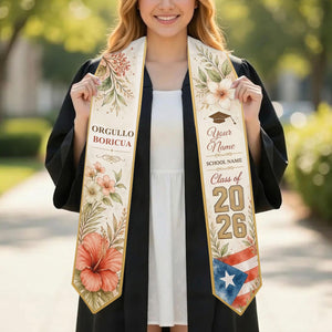 Personalized Puerto Rico Graduation Stole Class of 2026, Orgullo Boricua Grad Sash, Custom Name Hispanic Graduation Stole