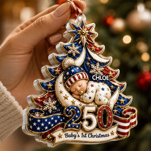 American 250th Anniversary Baby First Christmas Our Newest Little Patriot - Real 3D Raised Ornament