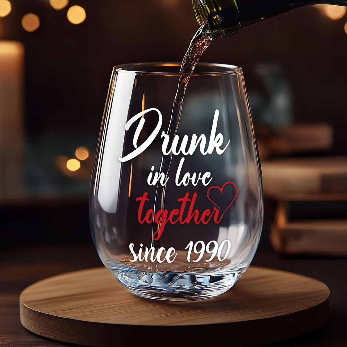 Drunk In Love Together Forever Custom Photo - Personalized Wine Glass - Anniversary Gift, Valentine's Day Gift For Couple