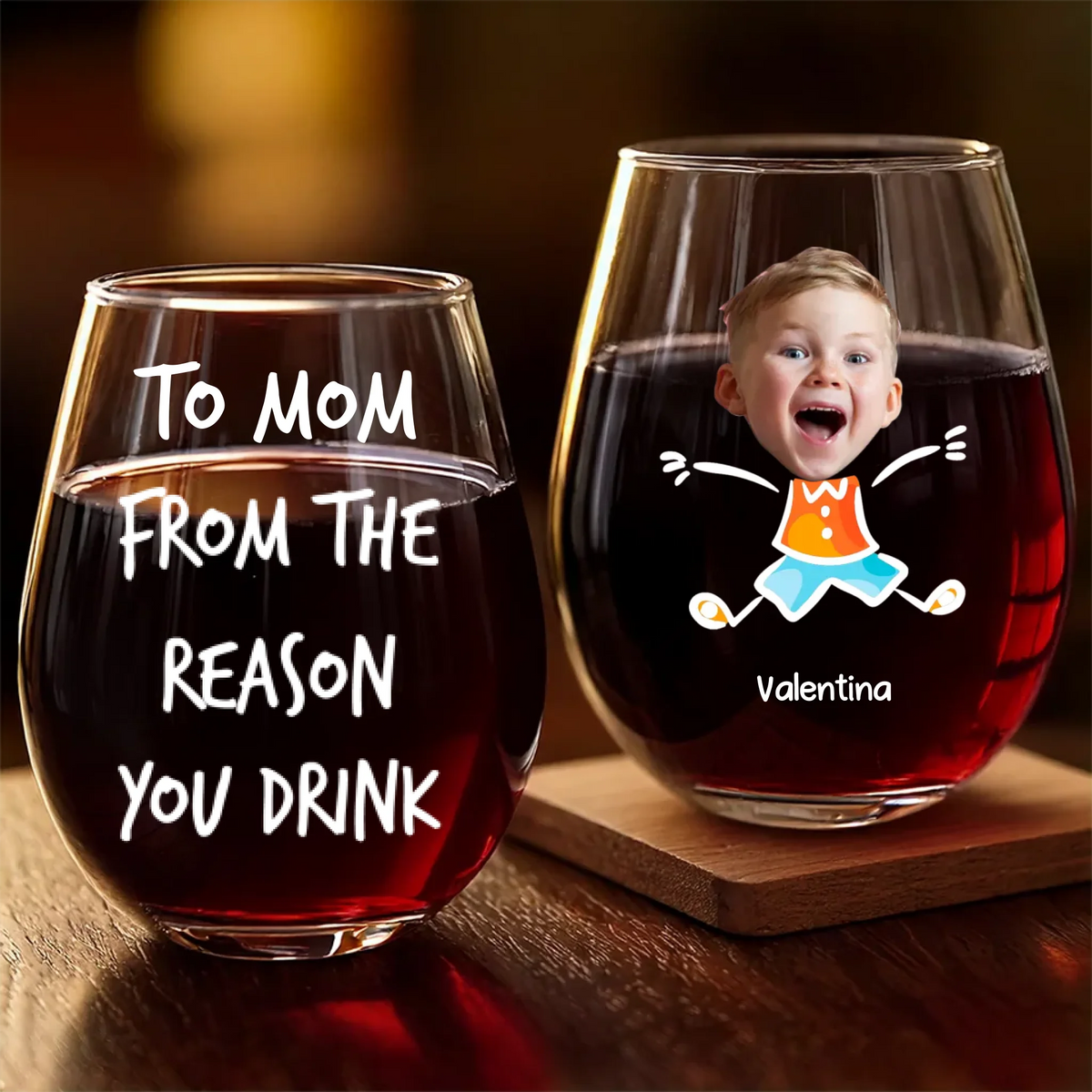 From The Reason You Drink Custom Kid's Face - Personalized Wine Glass - Gift For Mom, Mother's Day, Birthday Gift