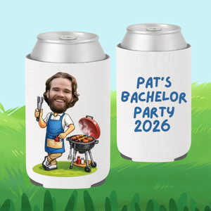 Personalized Face Grilling Bachelor or Birthday Party Can Cooler BBQ Cookout-I do BBQ, Barbe-TWO
