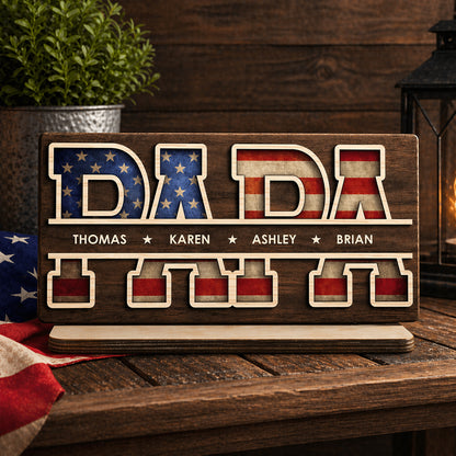 Dad America - Personalized Wood Plaque With Flat Base