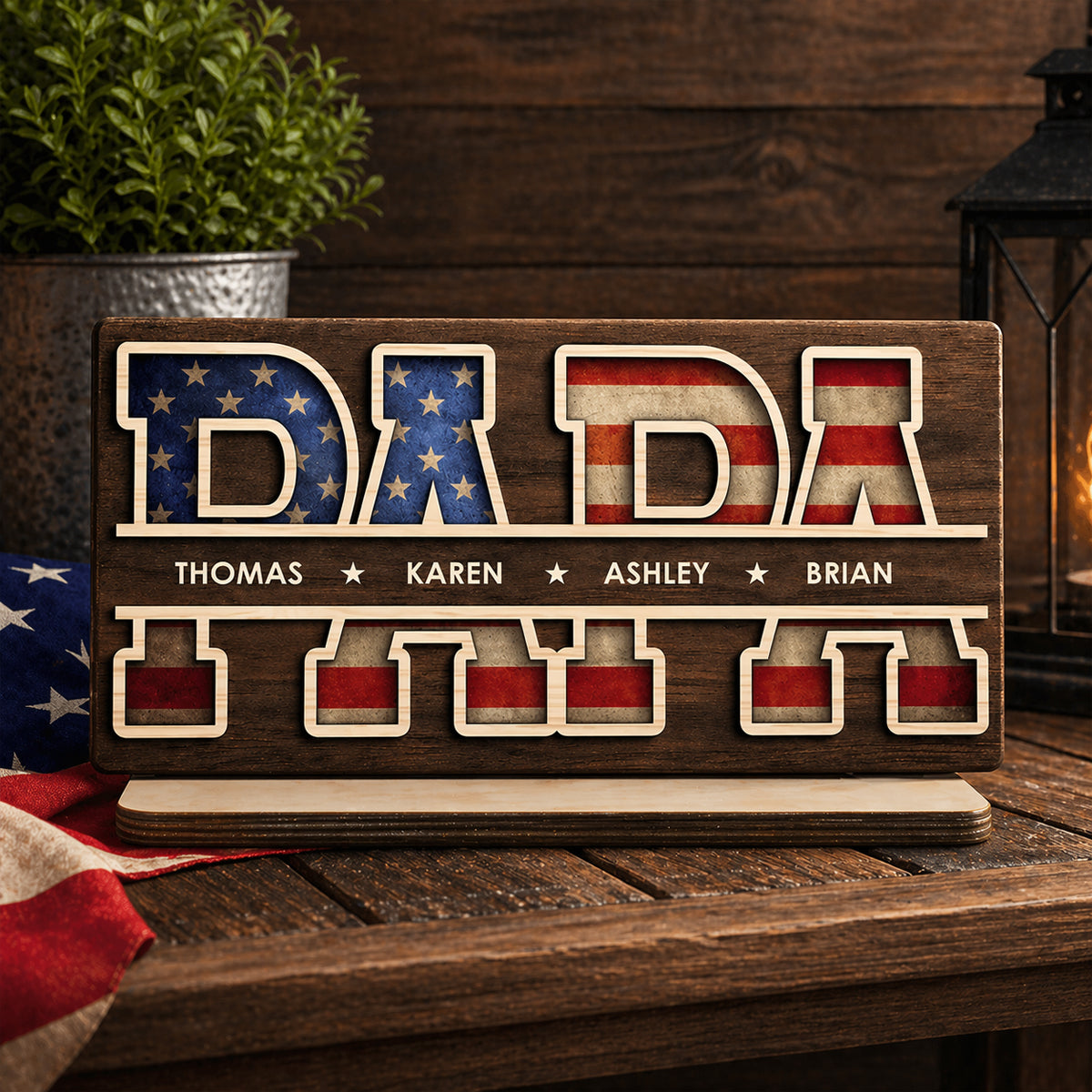 Dad America - Personalized Wood Plaque With Flat Base