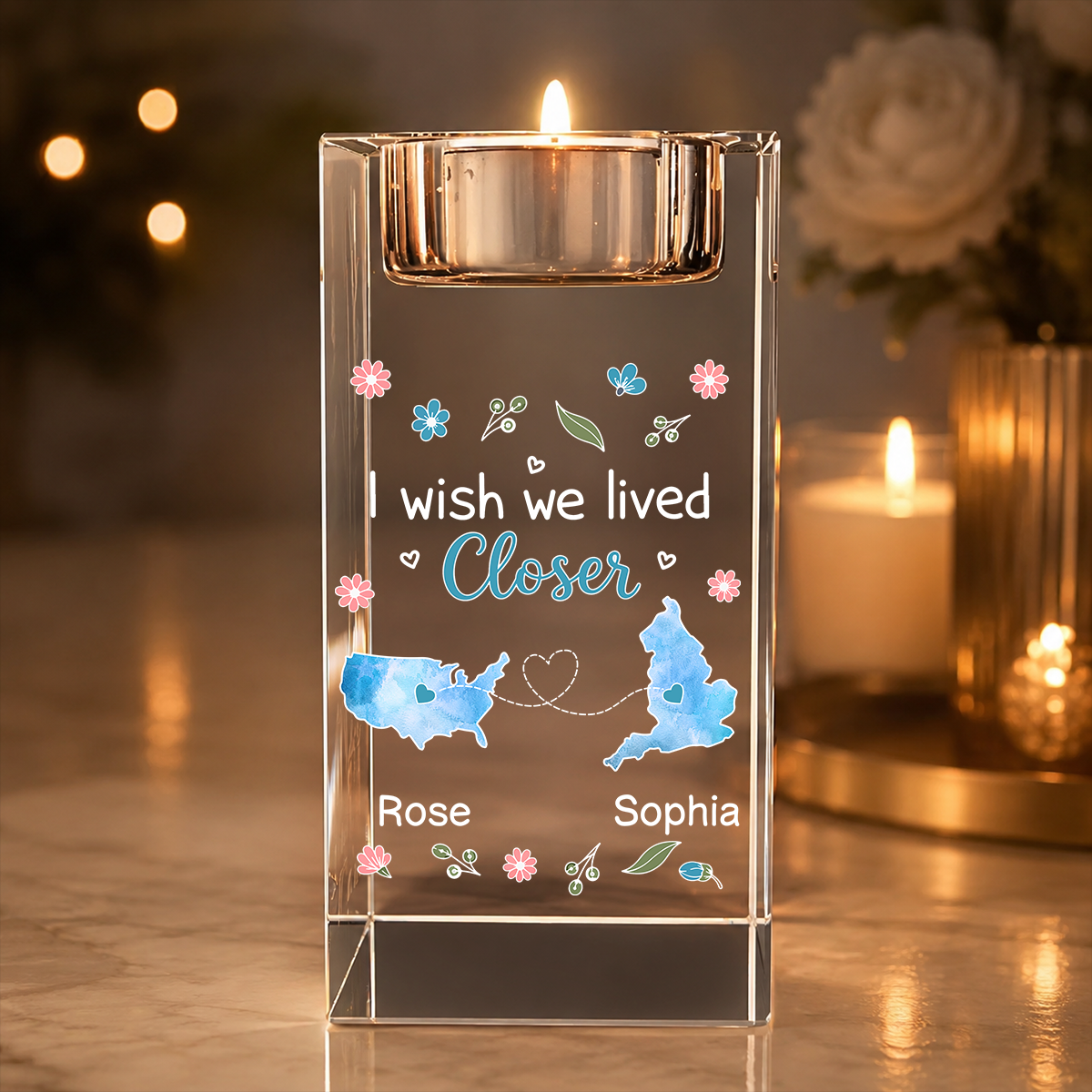 I Wish We Lived Closer Personalized Crystal Candle Holder - Memorial Gift
