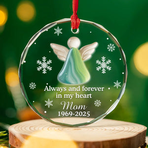 Always And Forever In My Heart Sea Glass Angel - Personalized Crystal Ornament - Memorial Christmas Gift