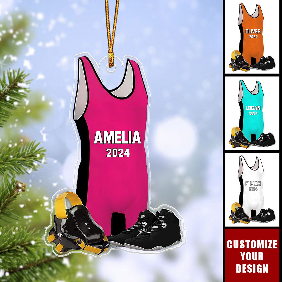 Wrestling Singlet - Personalized Acrylic Ornament - Christmas Gift For Wrestler