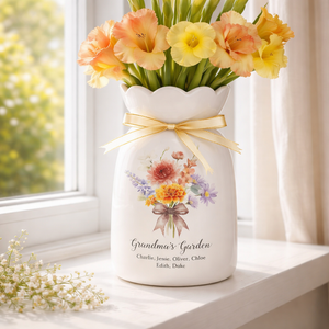 Personalized Grandma's Garden Petal Vase, Birth Flower Vase for Grandma, Mother's Day Gift from Grandkids, Birthday Gift for Her