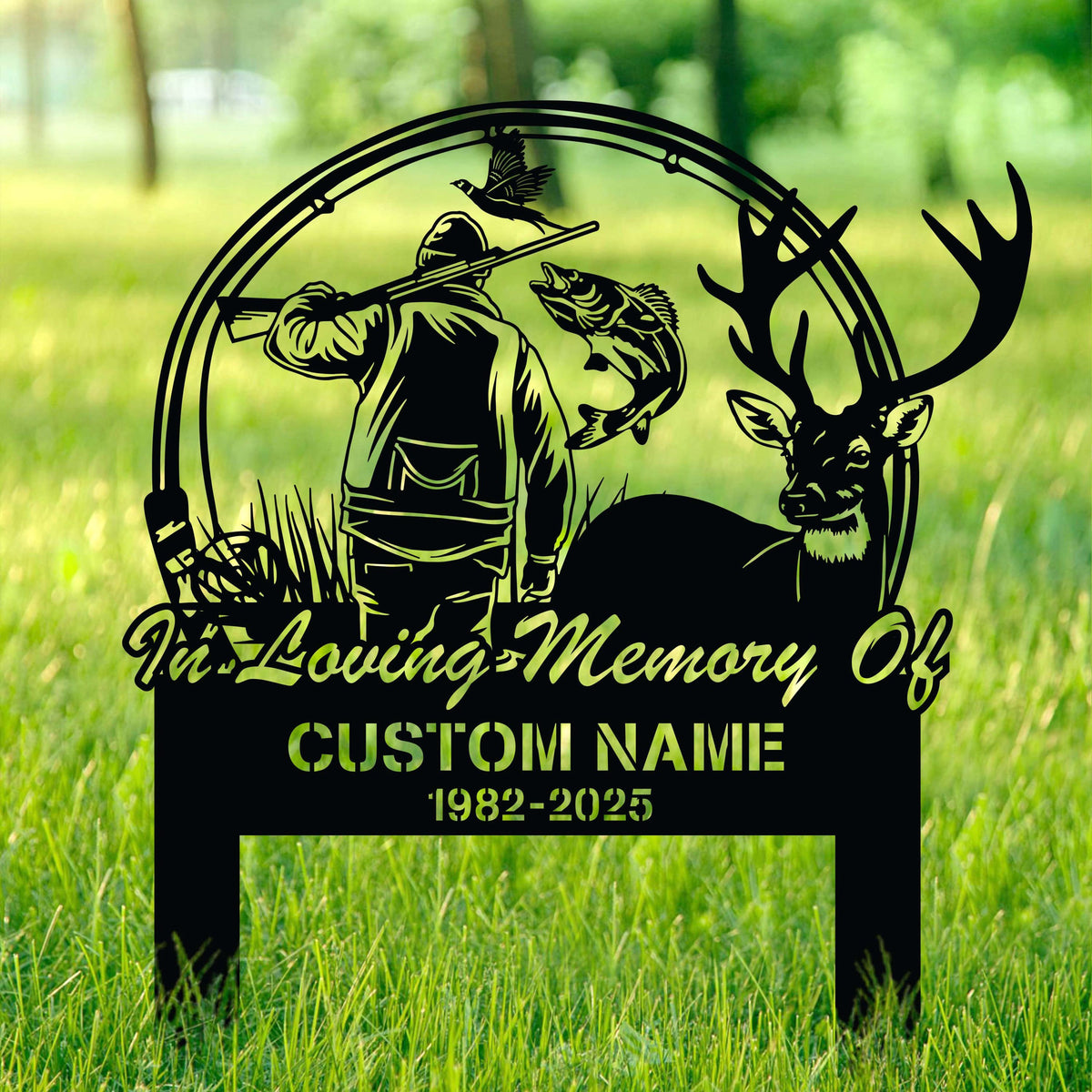 Personalized Hunting Memorial Stake Metal,Fishing Memorial Stake, Fisher Loss,Cemetery Stake, Grave Marker, In Memorial Of Gift, Hunter Loss