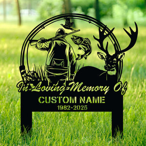 Personalized Hunting Memorial Stake Metal,Fishing Memorial Stake, Fisher Loss,Cemetery Stake, Grave Marker, In Memorial Of Gift, Hunter Loss