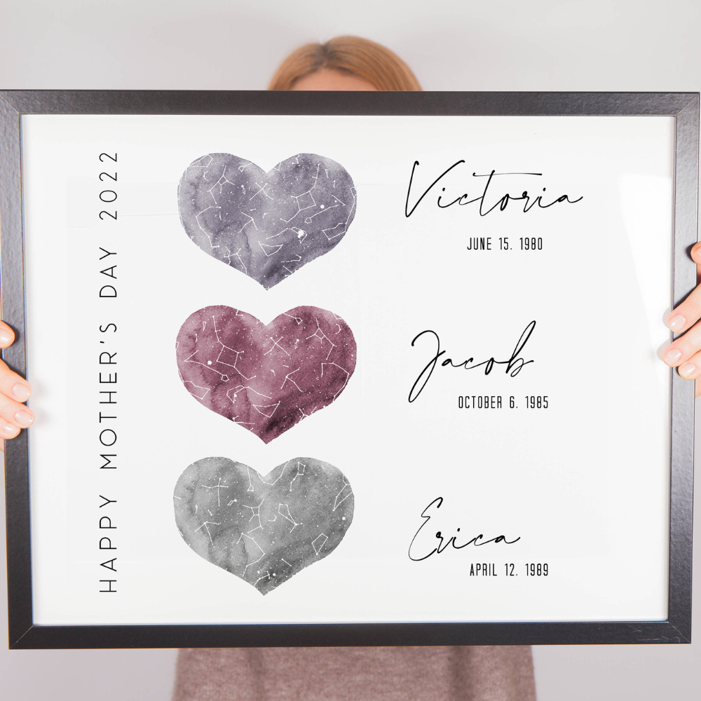 Happy Mother's Day Heart Star Map - Personalized Canvas - Gift For Mom, Mother's Day, Birthday Gift