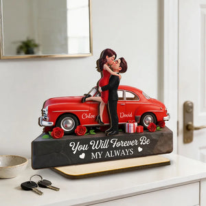 Romantic Couple Hugging Kissing Valentine's Day Scene - Personalized Wooden Plaque With Flat Base - Valentine's Day Gift, Anniversary Gift For Couple
