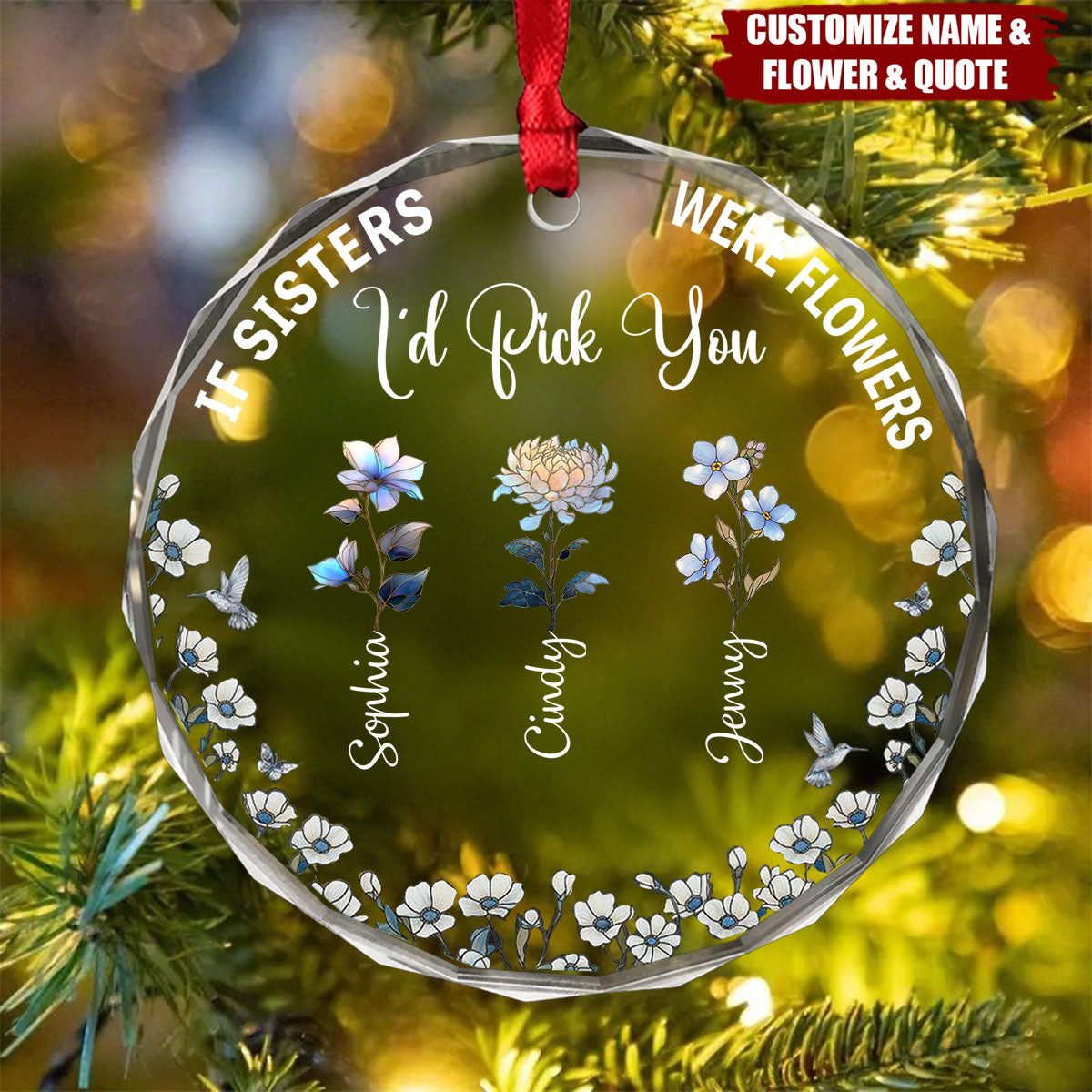 It Takes A Long Time To Grow Old Friends Birth Flowers - Personalized Crystal Ornament - Christmas Gift For Friends, Sisters, Besties