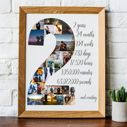 2 Year Anniversary Gift for Him, Personalize Second Anniversary Gift for Husband, 2nd Anniversary Gift for Boyfriend, Custom Photo Collage