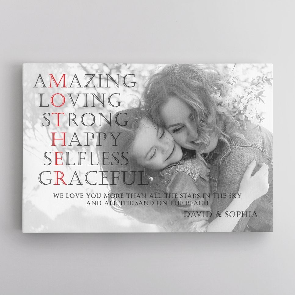 Mother, Amazing, Loving, Strong, Happy, Selfless, Graceful Custom Photo And Text Canvas, Gift For Mom, Mother's Day Gift