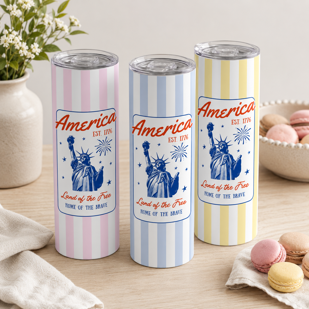Custom Patriotic America Tumbler Personalized 4th of July USA Cup, Matching Family Reunion Gift, Girls Trip Tumbler, Stainless Steel Cup