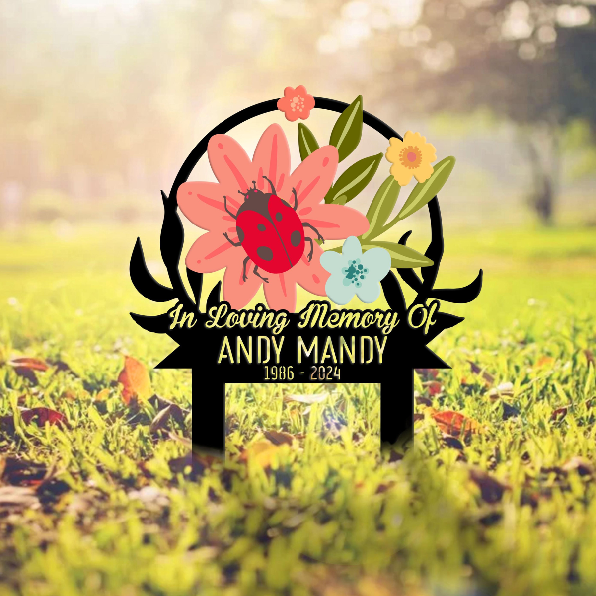 Custom Ladybugs Flower Memorial Stake, Personalized Mom Loss Ladybug Garden Memorial, Memorial Plaque, Cemetery Stake, Remembrance Gift